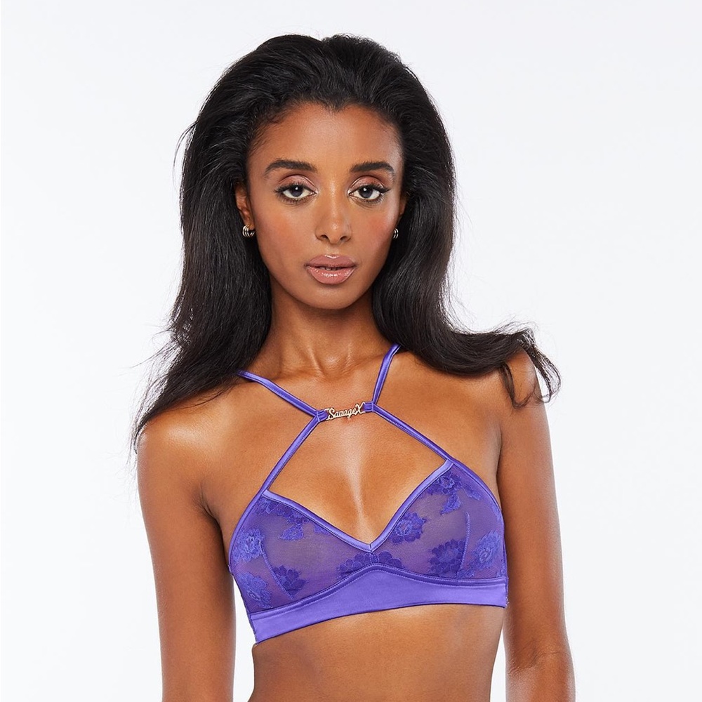 Savage X Fenty Women’s Medium Strap Up Lace Bralette Romantic Lacey - Taboo Blue